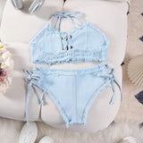 DEKA Women's Bandage Denim Bikini Set Summer New Jeans Shorts Swimwear Bra Beach Play and Bar Nightclub Swimsuit