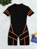 Zipper Mesh Surf One Piece Swimsuit Women Neon Green Solid Black Tummy Control Swimwear Beach Bathing Suit Swimming Set Monokini