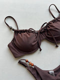 New Fashion Women Sexy Underwire Padded Swimsuit Bead Decor Lace-up Backless Micro Bikini Beachwear Push Up Low Waist Swimwear