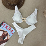 Sexy Black White Bikini Set 2026 Women Metal Ornament Push Up Underwire Bra Thong Swimsuit Beach Holiday Bathing Suit Swimwear