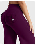 High Waist Pocket Yoga Pants for Women - Stretch Breathable Gym Workout Leisure Tummy Control Tights with Pockets