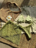 With Fishnet Sarong Skirt Halter Micro Bikini Women Swimwear Female Swimsuit Three-pieces Bikini Set Bathing Suit Swim Beachwear