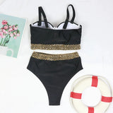 2026 Sexy Bikini Women Push Up Swimwear Swimsuit Gold Wavy Edge Patchwork High Waist Bikinis Set Bathing Suit Biquinis Feminino