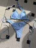 Halter Wrap Around Shell Decorated Bikini Women Swimwear Female Swimsuit Two Pieces Bikini Set Bathing Swimming Swim Suit Swim