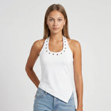 Women's Summer Eyelet Design Tank Tops Stylish U Neck Sleeveless Halter Slim Fit Vest Street Punk Gothic Tops