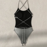 2026 New Silver Shiny Leather One Piece Swimsuit Women,U-neck Suspender Bikini,cross Strape Backless Monokini Summer Beachwear
