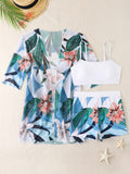 3 Pieces High Waist Bikinis 2026 Women Printed Swimwear Female Bandeau Swimsuit With Kimono Bathers Swimming Bathing Swim Suit