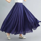 Maxi Skirt Double Layer Women Skirt A-Line Loose Fit Elastic Waist Solid Color Design Flowy Skirt Spring Summer Casual Wear