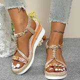 Fashion T-Strap Platform Sandals for Women New Mix Color Elastic Band Wedge Sandals Woman Summer Daily Open Toe Sandalias Female