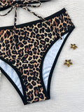 2026 Leopard Bikinis High Waist Swimsuit Women Tie Front Strappy Swimwear Female Beachwear Bathers Bathing Swimming Swim Suit