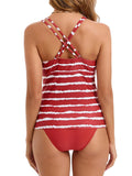 2026 Strappy Tankini Set Two Pieces Swimsuit Women Striped Swimwear Female Bathers Bathing Swimming Swim Suit Beachwear XXL