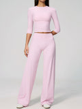 Women Tracksuit Yoga Sets Half Sleeve O Neck Slim Sports T Shirts Fitness Suit Outdoor High Waist Flare Pants Workout Clothes