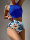 2026 High Waist Bikinis Women High Neck Swimsuit Floral Swimwear Female Bathers Bathing Swimming Suit Summer Beachwear