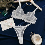 Toucheart Sexy Lingerie Suit for Women Lace Mesh Ultra-thin Underwear Comfortable Bra Set with Steel Rings Hollow Out Underwear