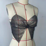 Toucheart Sexy Bow Knot Rhinestones Perspective Suspender Bra For Women Sexy Hottie Fishing Slit Lining Sleeveless Backless Bra