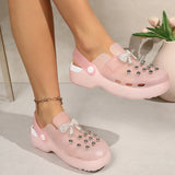 Pearls Bow Decor Platform Mules Sandals Women 2026 Anti Slip Sole Slip On Clogs Shoes Woman Breathable Thick Botom Beach Sandles