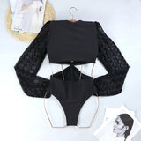 One Piece Swimsuit Sexy Long Sleeve Tropical Print Swimwear Women Bandage Monokini Hollow Out Bathing Suit String Beachwear 2023