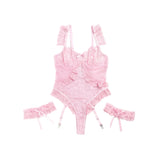 Plus Size Sheer Mesh Teddy Bodysuit for Women Sexy Lace Lingerie Set with Adjustable Garter Belt Curvy Nightwear Romantic Outfit