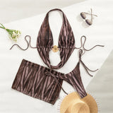 With Skirt Printed Halter Bikini Female Swimsuit Women Swimwear Padded Bather Bathing Suit Swim Three-pieces Bikini set K8087