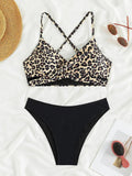 Criss Cross Back Leopard Bikini Women Swimwear Female Swimsuit Two Pieces Bikini Set Bather Bathing Suit Swim Beach Wear Lady