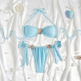 DEKA Women Brazilian Metal Shell Bikini Set Ornament Swimwear String Micro Bikini Thong Swimsuit Knotted Bathing Suit Biqui