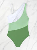 2026 Colorblock Cut Out One Shoulder Swimsuit One Piece Swimwear Women Sexy Bather Bathing Swimming Swim Suit Female Beachwear