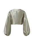 Women Chiffon Cropped Shrugs Fashion Stylish Sheer Open Front Balloon Long Sleeve Cardigan Blouse Shirts Bolero Cover-ups