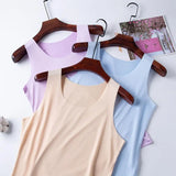 Women Bottoming Vest Sleeveless Ice Silk Seamless Stretchy Round Neck Dry Dry Cooling Camisole Summer Office Vacation Basic Top