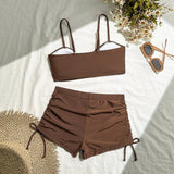 Wrinkled Knotted Shorts High Waist Bikini Female Swimsuit Women Swimwear Two-pieces Bikini Set Tankini Bathing Suit Swim Beach
