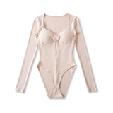 Pure Desire Sexy Padded Solid Color Slim Hollow Long Sleeve Bodysuits Base Shirt For Woman Casual Fashion Style Bodysuits MO2T