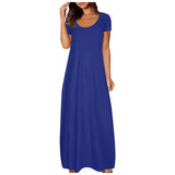 Casual Dresses For Teens Fashion Clothes Women Leisure Solid Color V Neck Short Sleeve Long Dress Casual Loose Sundress 2025