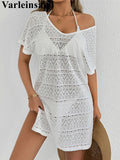 S - XL V Neck Short Sleeve Hollow Out Knitted Tunic Beach Cover Up Cover-ups Beach Dress Beach Wear Beachwear Female Women V8214