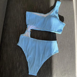 Wrinkled Asymmetric One Shoulder Female Swimwear One Piece Swimsuit Women Monokini Bather High Cut Out Bathing Suit Swim Lady