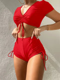 2026 Plain Drawstring Two Pieces Women Swimsuit Solid Sexy Swimwear Female Bathers Bathing Swimming Suit Summer Beachwear