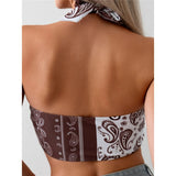 XS - L Sexy Printed Splicing Halter Knotted Bikini Top Female Swimsuit Women Swimwear Bather Bathing Suit Swim Beach Top V5817