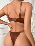 Best Selling Sexy  Underwire Two Piece Push Up Push Up Bras lingerie Set For Women BROWN B2051