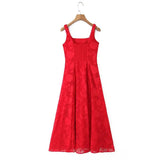 French Style Square-neck Strapless Long Dress With A Large Hem Designed With Cut-out Details Slim Fit Waist-cinching Casual 515K