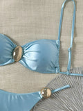 Metal Buckle Satin Bikini Women Mini Micro Thong Swimwear Female Swimsuit Two-pieces Bikini Set High Cut Bathing Suit Swim Lady