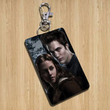 classic Twilight Saga Edward Rectangle ID Card Case Keychain Access Card Bag Key Tag Ring Leather Card Holder Key Ring Access