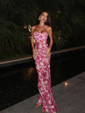 Ahagaga Fashion Women's Maxi Dresses 2026 Summer New Sexy Backless Print Dress Strap Sleeveless Party Beach Bodycon Elegant Cute