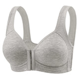 Women's Bra Wire-Free Front Closure Solid Color Full Coverage Fixed Cups More Considerate for Middle-Aged And Elderly Individual