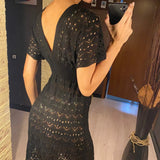 S - XL Short Sleeve V Neck Crochet Knitted Tunic Beach Cover Up Cover-ups Beach Dress Beach Wear Beachwear Female Women V5314