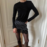 FDYOUI 2026 Woman Clothes Lace Patchwork Polka Dot Skirts Female Sexy Tight Short Skirt Black Party Night Club Dress Streetwear