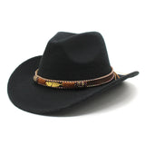 Women Men Wide Brim Floppy Cowboy Hat Western Style Wool Felt Flat Top Cap Classic Vintage Bowler Hat Party