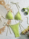 2025 Halter Wrinkled Weaved Bikini Women Swimwear Female Swimsuit Two Pieces Bikini Set Brazilian Bathing Suit Swim Beach Wear