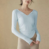 Women's yoga sports long sleeved, autumn and winter high-end slim fit small V-neck sports top fitness long sleeved T-shirt