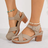 Summer  Thick High Heels Sandals Women Fashion Hook Loop Platform Sandles Woman Plus Size Cross