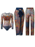 S - XXL 3PCS New Printed Long Sleeve With Pants Sarong Women Swimwear One Piece Swimsuit Female Bather Bathing Suit Swim K7180