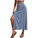 Harajuku Floral Print Long Skirt Vintage High Rise Straight Midi Skirts For Women Summer Skinny Bohemian Split Beach Skirts Y2k
