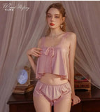 Pure Desire Home Wear Set New Sweet Style Camisole Shorts Pajamas Thin Sexy Ice Silk Home Wear Two-Piece Casual Style Sets N5GK